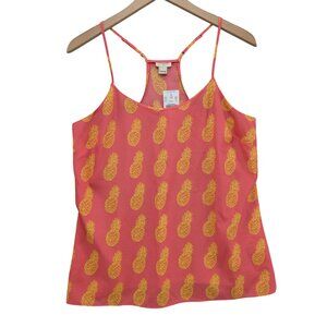 J.CREW Pineapple Cami Tank Top Womens Pink Gold Racerback Flowy Size 10